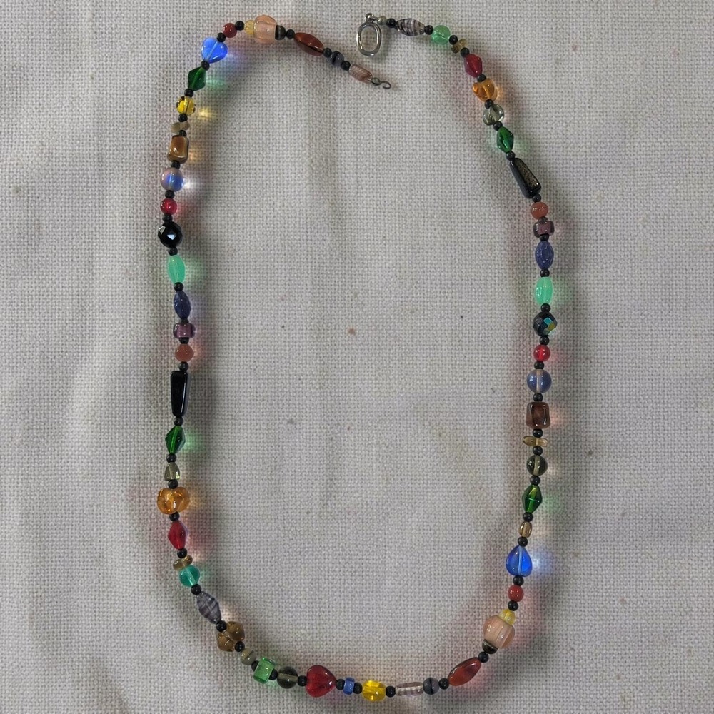 Vintage Multicolor Mixed Art Glass Bead Necklace 29in Harlequin Long Strand - Picture 15 of 15